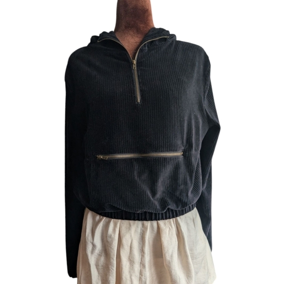 Revamped Black corduroy Half-Zip Hoodie Size M - Picture 1 of 9